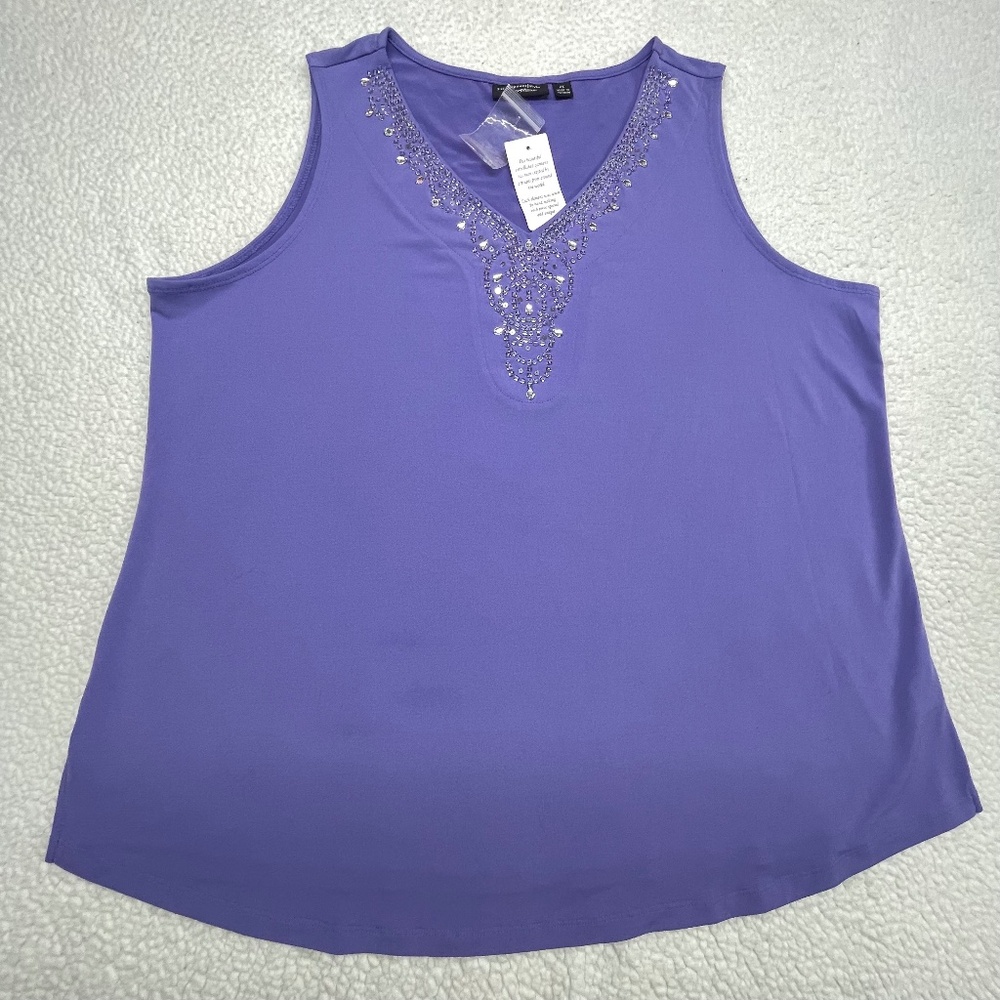 2X Susan Graver Purple Beaded Liquid Knit Top